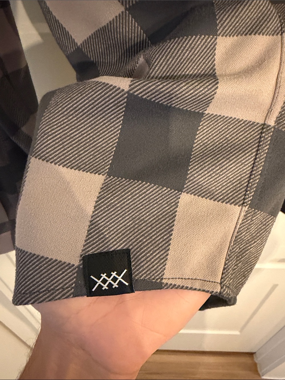 RHONE Men's Taupe and Charcoal Plaid Button-Down Flannel - Picture 4 of 4